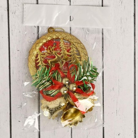 Decoration New Year's "Bell Deer in the Forest" 9x18 cm, red-gold-1