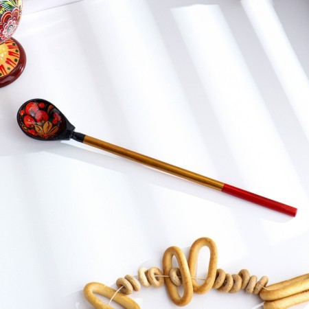 Spoon for pickles, with artistic painting, black, Khokhloma-1