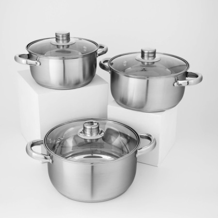 A set of stainless steel pots “Grette”, 3 subjects: 2.3 l, 3.2 l, 4.2 l, covers-1