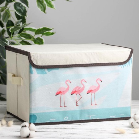 Stellyer box for storage with a flamingos lid, 38 × 25 × 24 cm