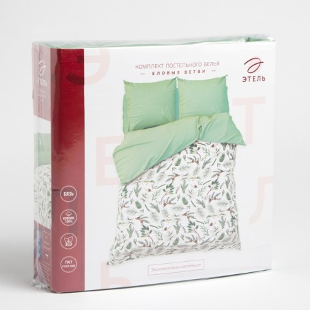 New Year. Bed linen "Ethel" euro spruce branches 200*217 cm, 240*220 cm, 70*70 cm - 2 pcs-4