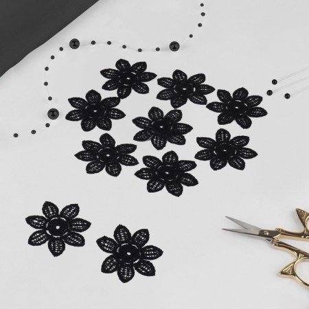 Knitted elements "Flowers", D = 4.5 cm, 10 pcs, black color-1
