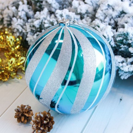 Ball plastic D-20 cm "Mega strip" silver-blue
