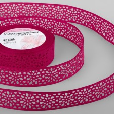 The tape is decorative, repable, openwork, 25 mm × 9.1 ± 0.5 m, raspberry color