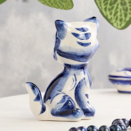 Souvenir "cat", sedentary, tail pipe, gzhel-3