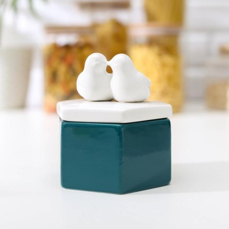 Ceramic bank for bulk products "White Wing", green color