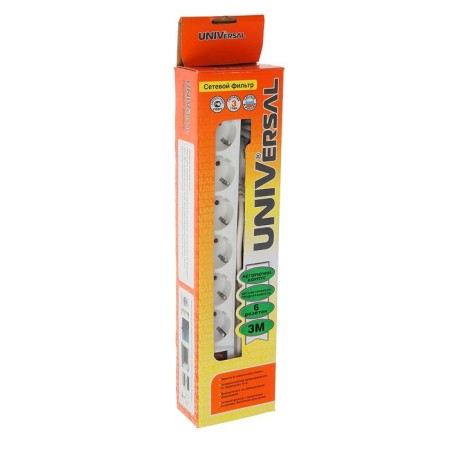 Network filter Universal 967U-3003, 6 sockets, 3 m, 10 A, PVS 3x0.75, white-1