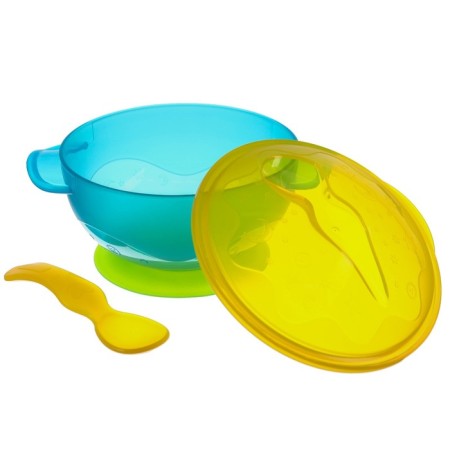 Set for feeding: a bowl on a suction cup with a lid, a spoon, the color is turquoise-1