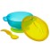 Set for feeding: a bowl on a suction cup with a lid, a spoon, the color is turquoise
