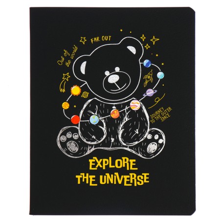 Notebook of 48 sheets in the cage "Bear", cover coated cardboard, softTouch, texture, foil embossing, mix-5