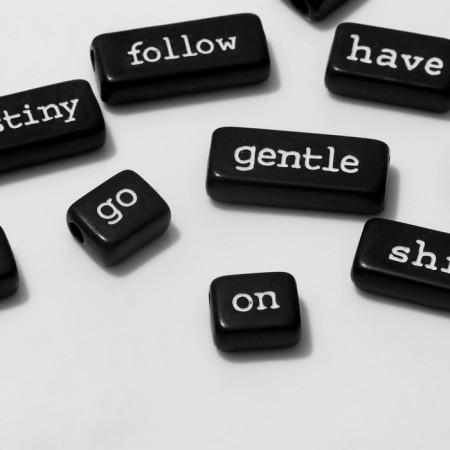 Acrylic bead "English words" mix, set 10 g, black and white color-1