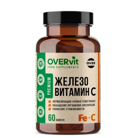 Iron + vitamin C Overvit, 60 capsules