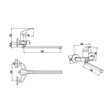Bath mixer RMS SL128-006E, single-leaf, with shower, rotary surveillance, chrome 434147-5