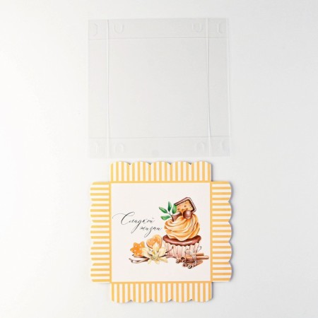 Cookie box, confectionery packaging with PVC lid, “sweet life”, 15 x 15 x 3 cm-4