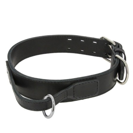 A skin collar double with a leather handle, stitched, 63-72 x 4.5 cm, mix of flowers