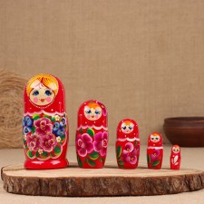 Tanya nesting doll, red dress, 5 doll, 16 cm