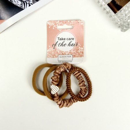Hair elastic band "Milena" (set 4 pcs) heart shine, 4 cm, mix-2