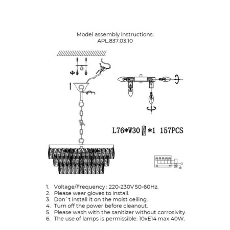 Suspended chandelier FrancheSKA E14 400W-5