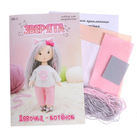 Set for creating a felt doll "Girl - kitten"-1