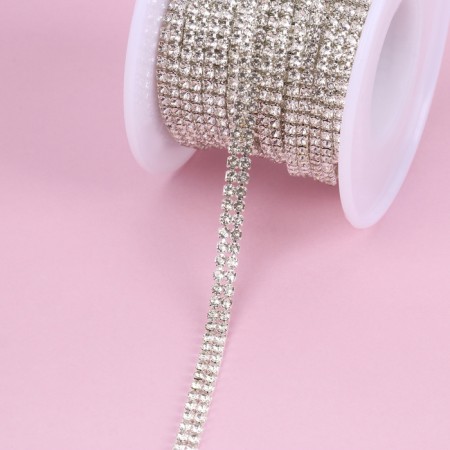 Chain with rows, 2 rows, metal, glass, 4 mm, 4.5 ± 0.5 m, silver color-2