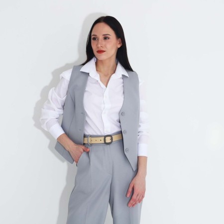 Women's belt, width 2.5 cm, screw, buckle metal, beige color-2