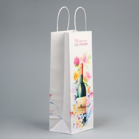 Gift package for a bottle, packaging, "great mood", white craft, 13 x 36 x 10-4