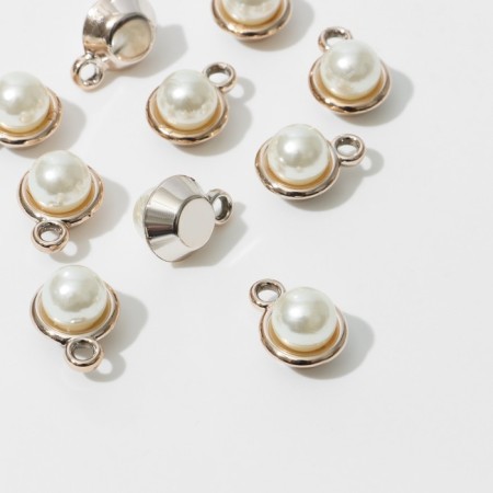 Pearl-suspension “Pearl” ball 1.8 × 1.4 × 0.8 cm, (set10 pcs.), White color in gold