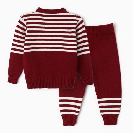 Knitted children's kit (jumper, trousers), burgundy color, height 86-7