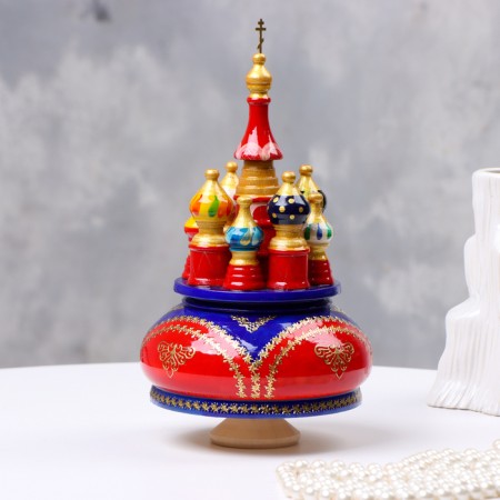 Musical souvenir "Temple" No. 1, blue-red, manual painting, 12x22 cm-1