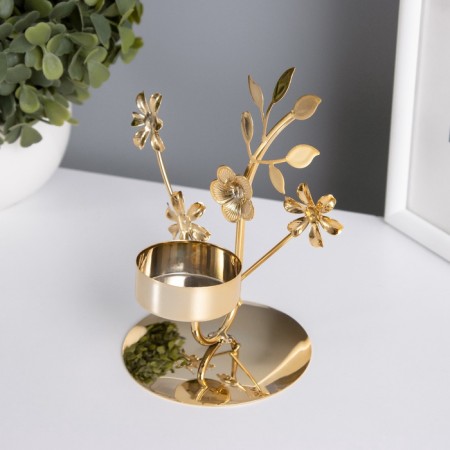 Summary for 1 candle metal d = 4 cm "spring flowers" gold 7.7x11.8x12.5 cm-2
