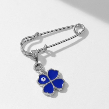 Clover-shaped pins with an eye, 3.5 cm, blue color in silver-1
