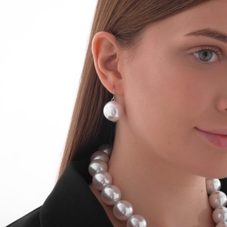 Set 2 objects: earrings, beads "pearls" large beads, white color, 43 cm-5