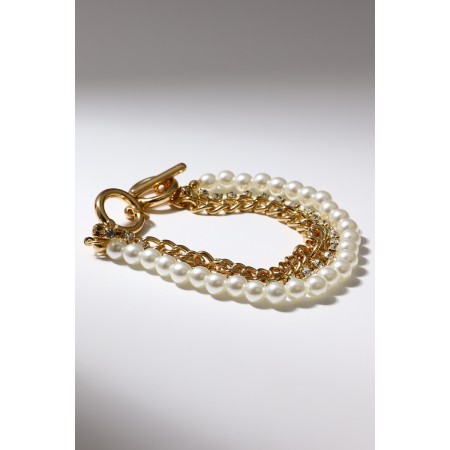 Bracelet Pearl "Chain" with toogle, ball No. 4, white color in gold, l = 16 cm-2