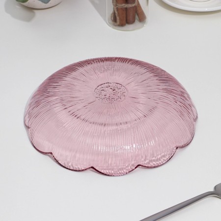 A dish of colored glass, d = 22 cm, h = 4 cm, pink color-2