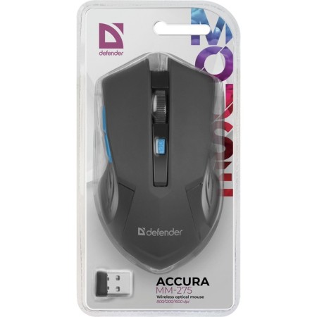 The mouse Defender Accura MM-275, wireless, optical, 1600 dpi, 1 × aa, 6 buttons, USB, blue-7