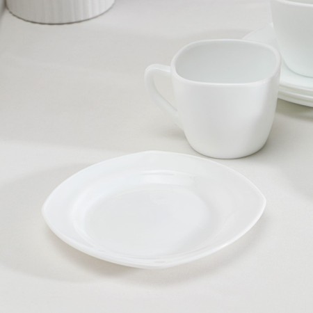 Tea service Avvir Carve, 12 items: 6 cups 190 ml, 6 saucers, glass ceramics, white color-1