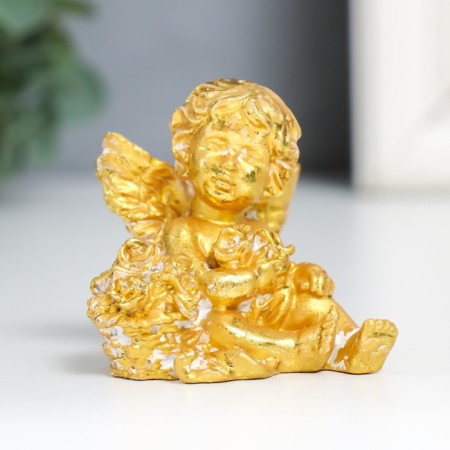 Souvenir Polystone "Angel with roses" gold mix 4x5x5.5 cm-1