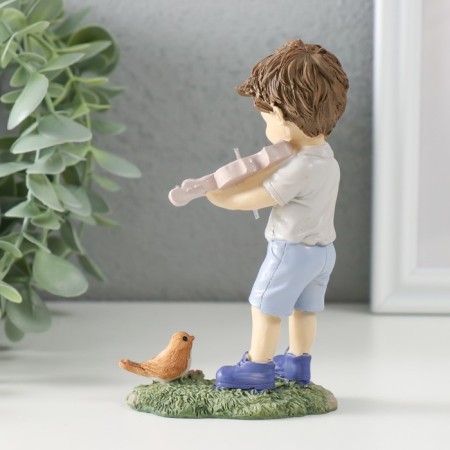 Souvenir Polystone "The boy plays the violin bird" 7.5x4x12.5 cm-3