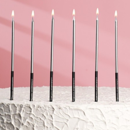 Candles in the cake "Holiday", 6 pcs, 14.5 cm, silver with black-2
