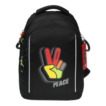 School backpack, 40 x 27 x 20 cm, Grizzly, ergonomic back, laptop department, black-2