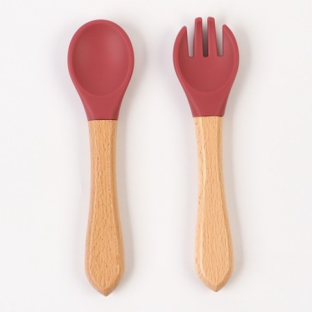A set of children's cutlery, fork and spoon M&B (silicone, bamboo), cherry-3