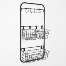 Universal storage system, 3 baskets, 4 hooks, black color
