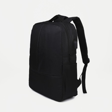 Set of men's backpack on a zipper with USB, external pocket, cosmetic bag, bag, black color-1