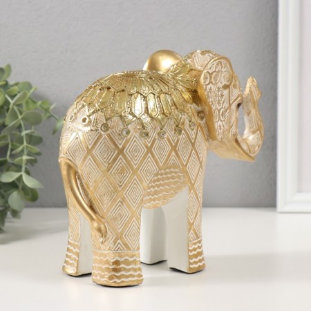 Souvenir Polystone "Golden Elephant with Geometric Patterns" 20x7.5x16.5 cm-1
