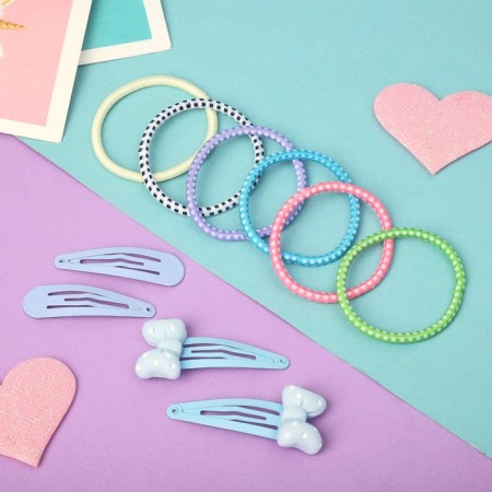 Hair Set "Olivia" (6 elastic bands, 4 invisibility 4.5 cm) Blue bow of peas-1