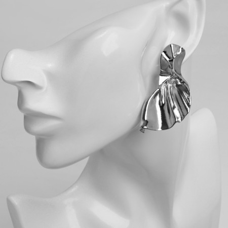 Earrings Metal "bend" wave is large, silver color-2