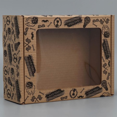 Box a gift team with a window, packaging, “best”, brown, 27x10x21 cm-1
