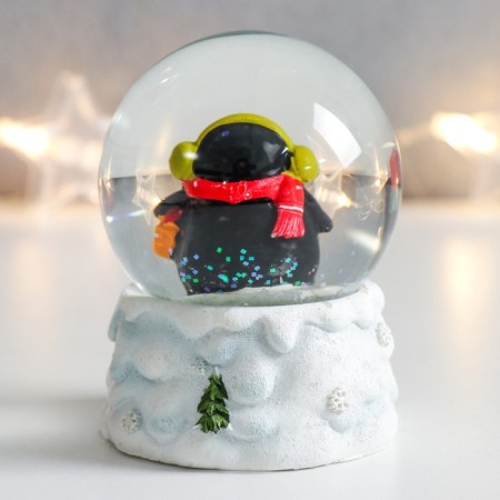 Souvenir Polystone Water Ball "Penguin in a scarf and headphones" 7x6.7x8.8 cm-3