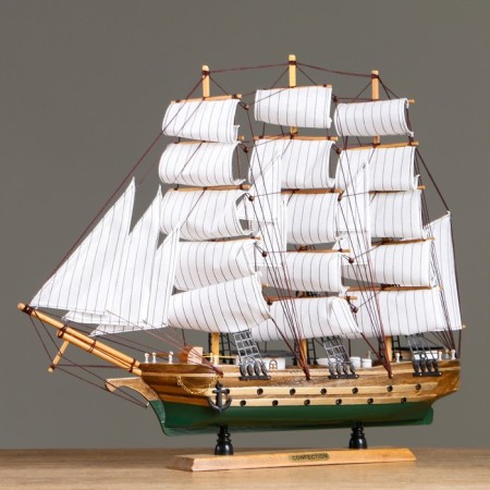 Ship "Odyssey" with white sails, green-brown corps, 58*8*48cm-1