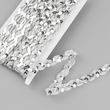 Decorative braid with sequins, 15 mm, 9.1 ± 0.5 m, silver color